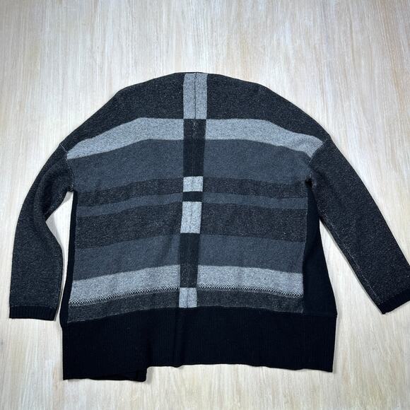 C by Bloomingdales Gray Stripe Cashmere Open Front Knit Cardigan Sweater Medium - Picture 9 of 12